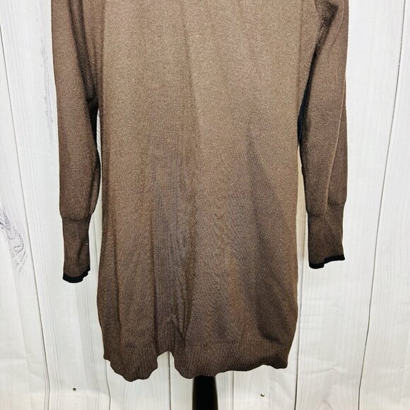 Chicos Tunic Sweater Women Sz 1 M Brown Cashmere Blend Side Button Contrast Trim - Picture 8 of 10